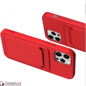 Švelnus silikoninis dėklas su kišenėle - raudonas (telefonams Apple Iphone 13 Pro)